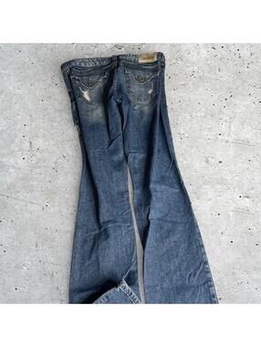 Guess Bootcut Distressed Faded Straight Leg Denim Jeans Studded Logo Size 29